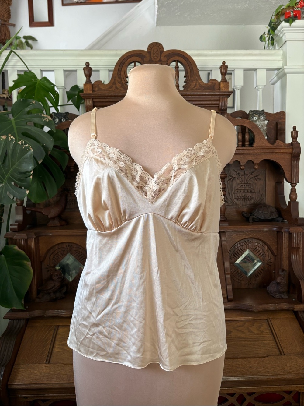 Vintage Silky Lace-Trim Cami Top in Light Beige - Women's Intimates